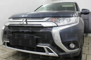 9 499 р. Защитная сетка в бампер (3 части, ячейка 4х10 мм) Alfeco Премиум Mitsubishi Outlander GF 3-ий рестайлинг (2018-2022) (Чёрная)  с доставкой в г. Набережные‑Челны. Увеличить фотографию 4