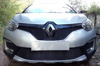 Защитная сетка в бампер (низ, ячейка 4х10 мм) Стрелка11 Премиум Renault Kaptur дорестайлинг (2016-2020)  (Чёрная)