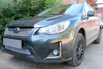 Защитная сетка в бампер (низ, ячейка 4х10 мм) Стрелка11 Премиум Subaru XV GP/G33 рестайлинг (2016-2017)  (Хром)