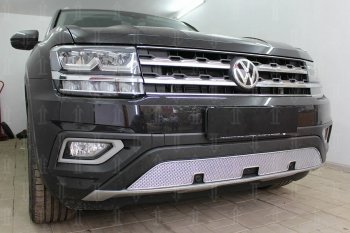 4 649 р. Защитная сетка в бампер (низ, ячейка 4х10 мм) Стрелка11 Премиум Volkswagen Teramont CA1 дорестайлинг (2016-2020) (Хром)  с доставкой в г. Набережные‑Челны. Увеличить фотографию 2