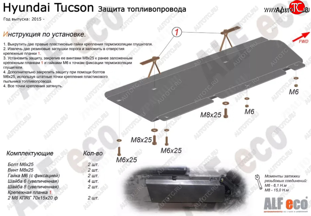 2 289 р. Защита топливопровода Alfeco  Hyundai Tucson  TL (2015-2021) дорестайлинг, рестайлинг (Сталь 2 мм)  с доставкой в г. Набережные‑Челны