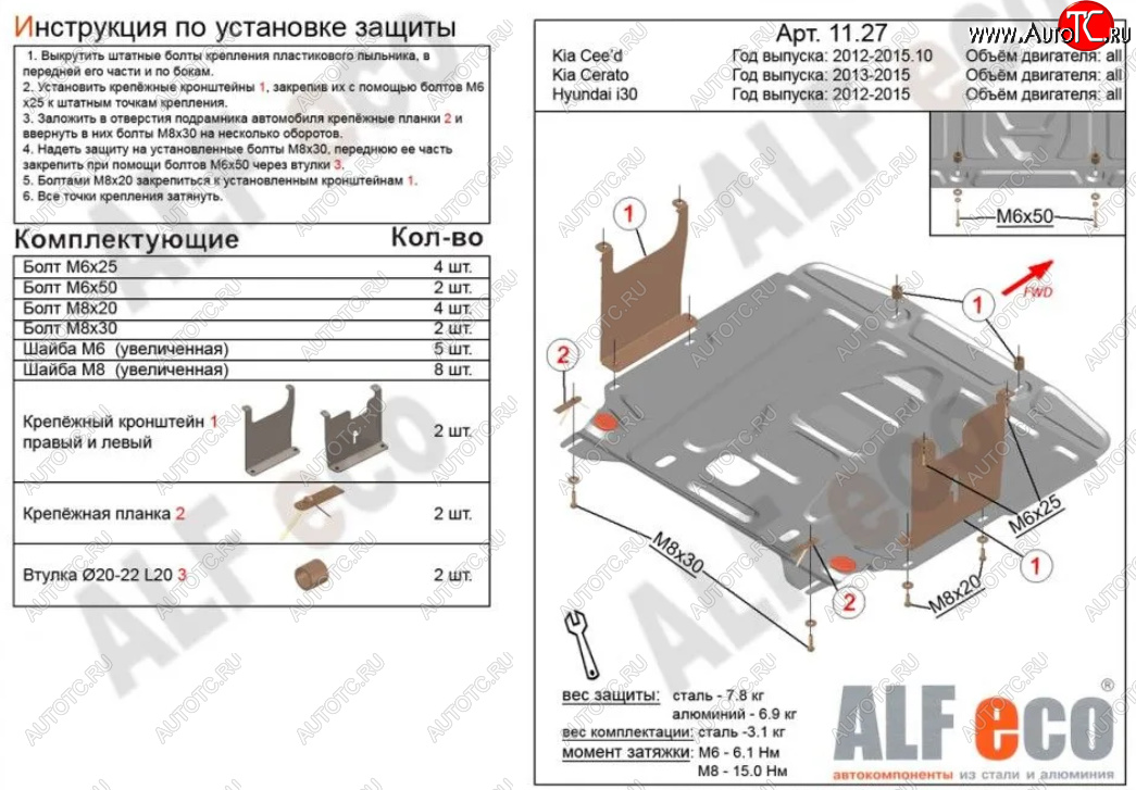 5 449 р. Защита картера двигателя и КПП Alfeco  KIA Cerato  3 YD (2013-2016) дорестайлинг седан (Сталь 2 мм)  с доставкой в г. Набережные‑Челны