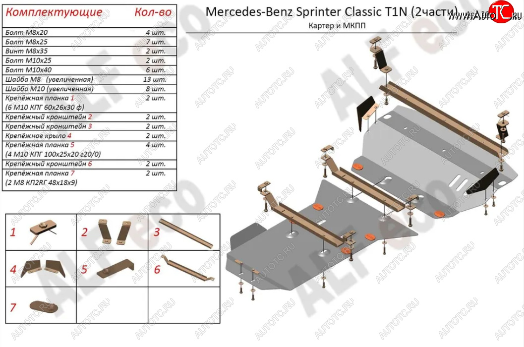 15 899 р. Защита картера двигателя и МКПП (V-2,1 CDI, 2 части) ALFECO Mercedes-Benz Sprinter W906 рестайлинг (2014-2018) (Алюминий 3 мм)  с доставкой в г. Набережные‑Челны