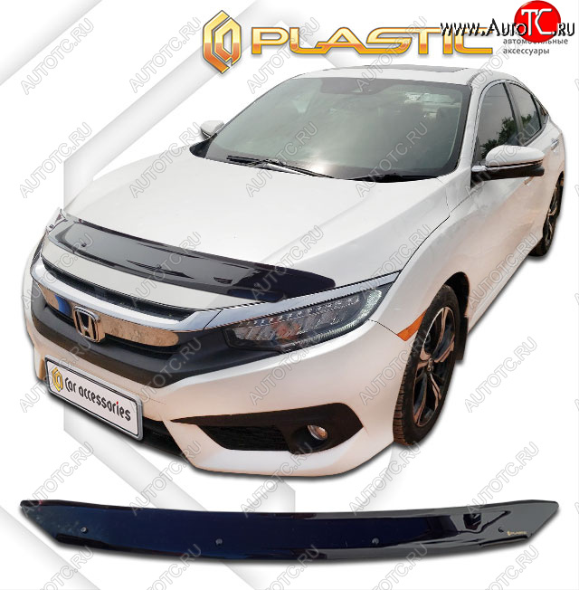 1 899 р. Дефлектор капота (Япония) CA-Plastic  Honda Civic  FK7 (2017-2019) хэтчбэк 5 дв. дорестайлинг (classic черный, без надписи)  с доставкой в г. Набережные‑Челны