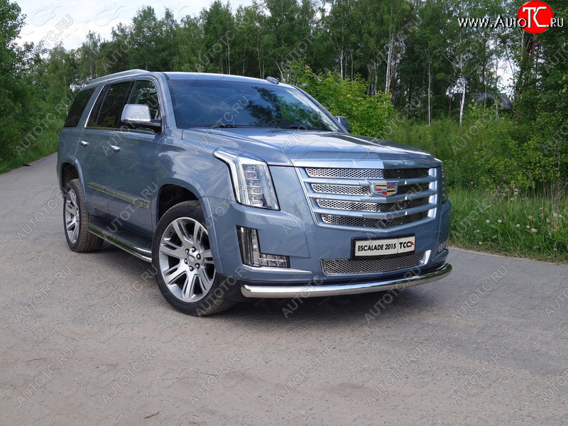 24 949 р. Защита переднего бампера нижняя 76,1 мм ТСС Тюнинг  Cadillac Escalade  GMTK2 джип 5 дв. (2015-2020) короткая база (нержавейка)  с доставкой в г. Набережные‑Челны