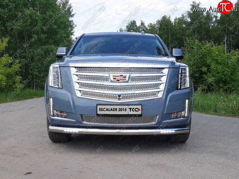 40 999 р. Защита переднего бампера нижняя с ДХО 76,1 мм ТСС Тюнинг  Cadillac Escalade  GMTK2 джип 5 дв. (2015-2020) короткая база (нержавейка)  с доставкой в г. Набережные‑Челны