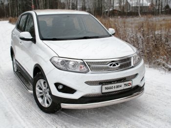 Защита переднего бампера нижняя овальная 75х42 мм ТСС Тюнинг Chery (Черри) Tiggo 5 (Тиго)  (T21) (2014-2017) (T21) дорестайлинг  (нержавейка)