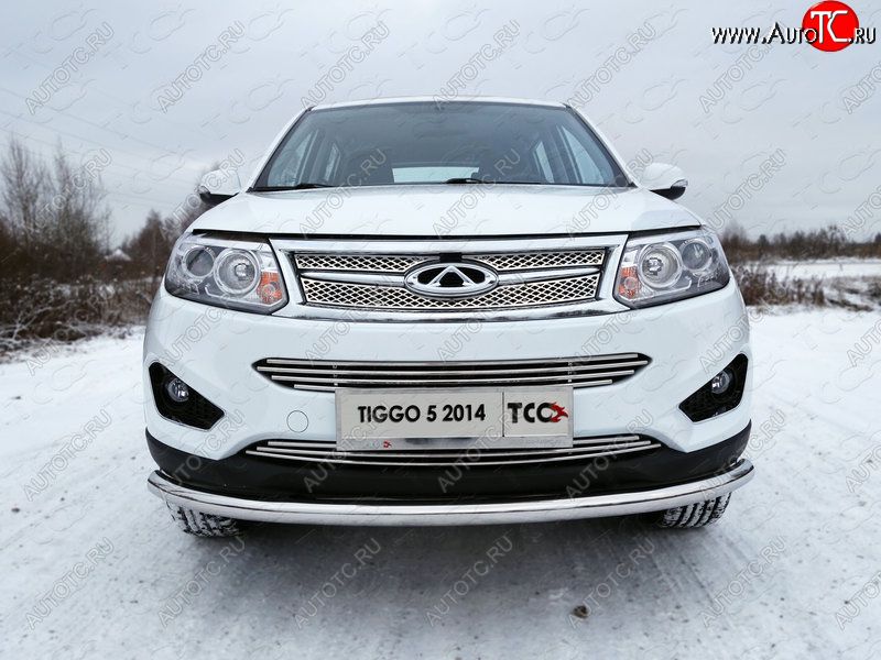 7 349 р. Средняя декоративная вставка в бампер ТСС Тюнинг  Chery Tiggo 5  (T21) (2014-2017) дорестайлинг (d 12 мм)  с доставкой в г. Набережные‑Челны