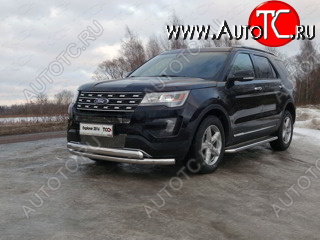 28 599 р. Защита передняя нижняя двойная 76,1*75 мм ТСС Тюнинг Ford Explorer U502 1-ый рестайлинг, 5 дв. (2015-2018) (нержавейка)  с доставкой в г. Набережные‑Челны