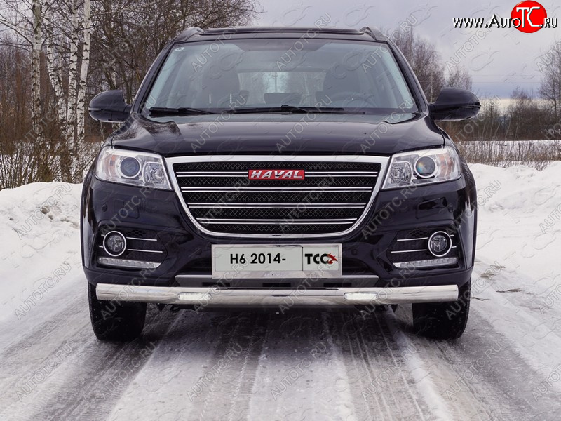 40 999 р. Защита передняя нижняя овальная с ДХО 75х42 мм ТСС Тюнинг Haval H6 (2013-2020) (нержавейка)  с доставкой в г. Набережные‑Челны