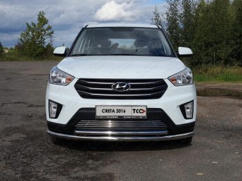 Защита переднего бампера нижняя двойная 60,3*42,4 мм ТСС Тюнинг Hyundai (Хюндаи) Creta (Крета)  GS (2015-2019) GS дорестайлинг  (нержавейка)