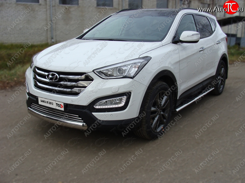 16 299 р. Защита переднего бампера овальная короткая 75х42 мм ТСС тюнинг  Hyundai Santa Fe  DM (2012-2016) дорестайлинг (нержавейка)  с доставкой в г. Набережные‑Челны