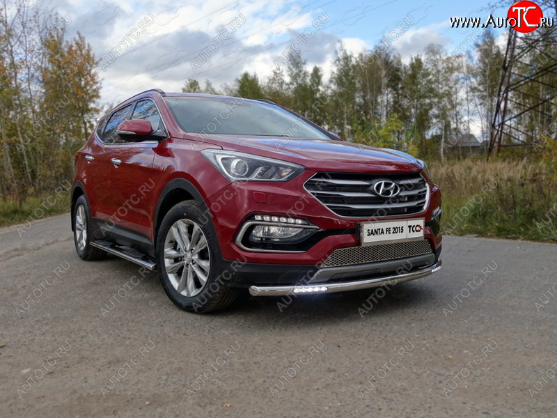 36 999 р. Защита переднего бампера нижняя с ДХО 60,3 мм ТСС Тюнинг Hyundai Santa Fe DM рестайлинг (2015-2019) (нержавейка)  с доставкой в г. Набережные‑Челны