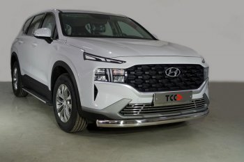 23 899 р. Защита переднего бампера нижняя овальная 75х42 мм ТСС Тюнинг  Hyundai Santa Fe  TM (2020-2022) рестайлинг (нержавейка)  с доставкой в г. Набережные‑Челны. Увеличить фотографию 1