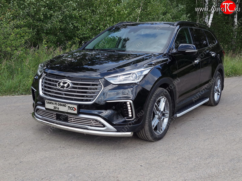 20 899 р. Пороги алюминиевые с пластиковой накладкой ТСС Тюнинг  Hyundai Grand Santa Fe  1 DM (2016-2018) рестайлинг (серые)  с доставкой в г. Набережные‑Челны