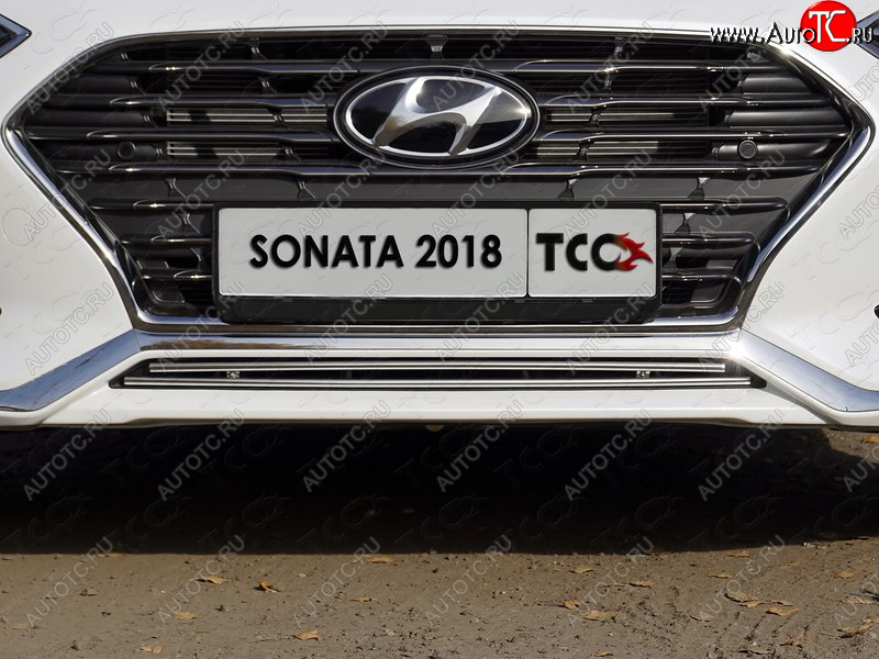 4 649 р. Нижняя декоративная вставка в бампер ТСС Тюнинг  Hyundai Sonata  LF (2017-2019) рестайлинг (d 12 мм)  с доставкой в г. Набережные‑Челны