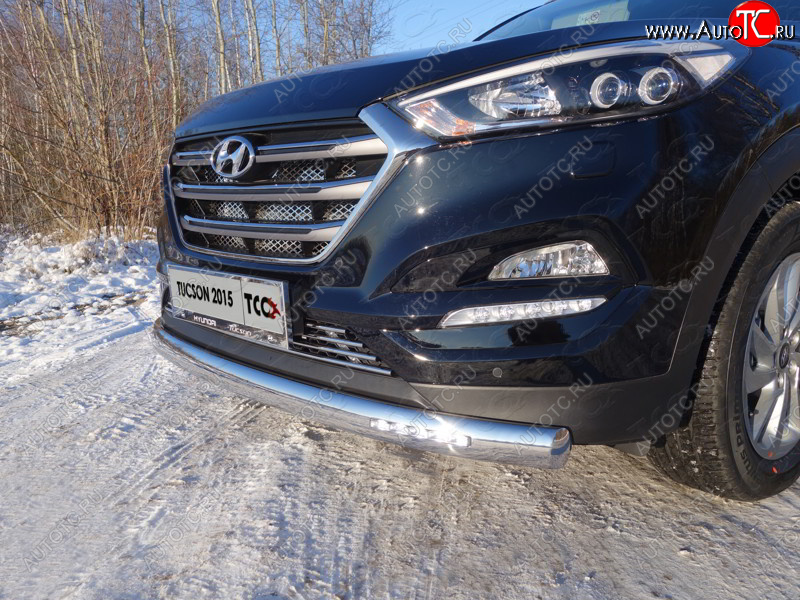 43 849 р. Защита передняя нижняя овальная с ДХО 75х42 мм ТСС Тюнинг Hyundai Tucson TL дорестайлинг (2015-2018) (нержавейка)  с доставкой в г. Набережные‑Челны