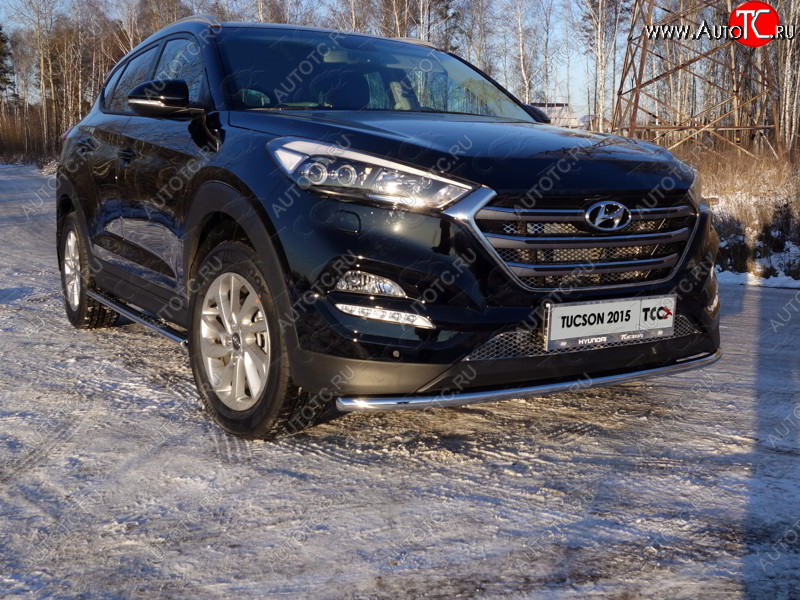 16 549 р. Защита переднего бампера нижняя d42,4 мм ТСС Тюнинг Hyundai Tucson TL дорестайлинг (2015-2018) (нержавейка)  с доставкой в г. Набережные‑Челны