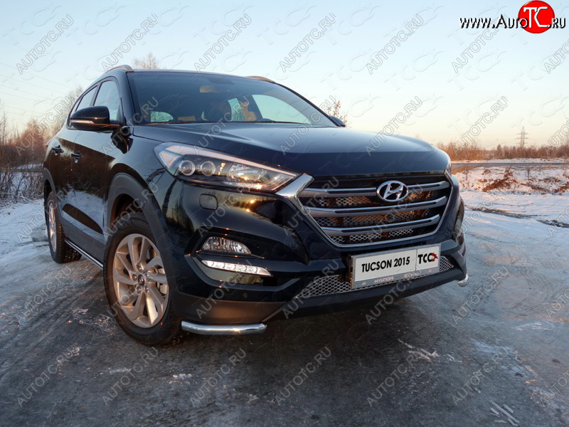 12 299 р. Защита переднего бампера уголки 42,4 мм ТСС тюнинг Hyundai Tucson TL дорестайлинг (2015-2018) (нержавейка)  с доставкой в г. Набережные‑Челны