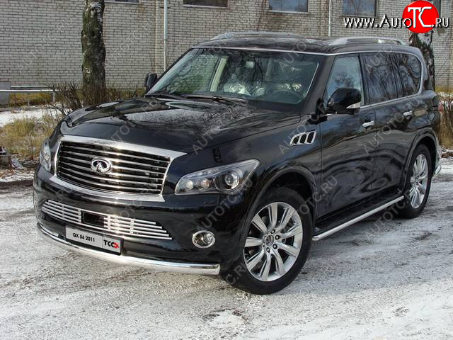 29 999 р. Защита переднего бампера нижняя 75*42 мм ТСС Тюнинг  INFINITI QX56  Z62 (2010-2013) (нержавейка)  с доставкой в г. Набережные‑Челны