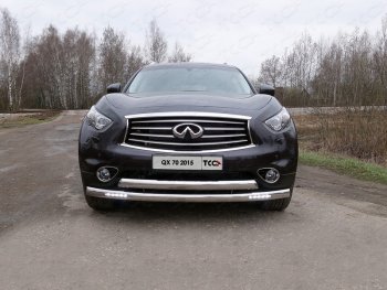 Защита переднего бампера нижняя двойная с ДХО 75*75 мм ТСС Тюнинг INFINITI (Инфинити) QX70 (КуХ70)  S51 (2013-2020) S51  (нержавейка)