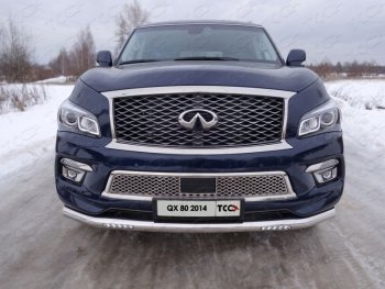 Защита переднего бампера нижняя с ходовыми огнями 76,1 мм ТСС Тюнинг INFINITI (Инфинити) QX80 (КуХ80)  Z62 (2014-2018) Z62 1-ый рестайлинг  (нержавейка)