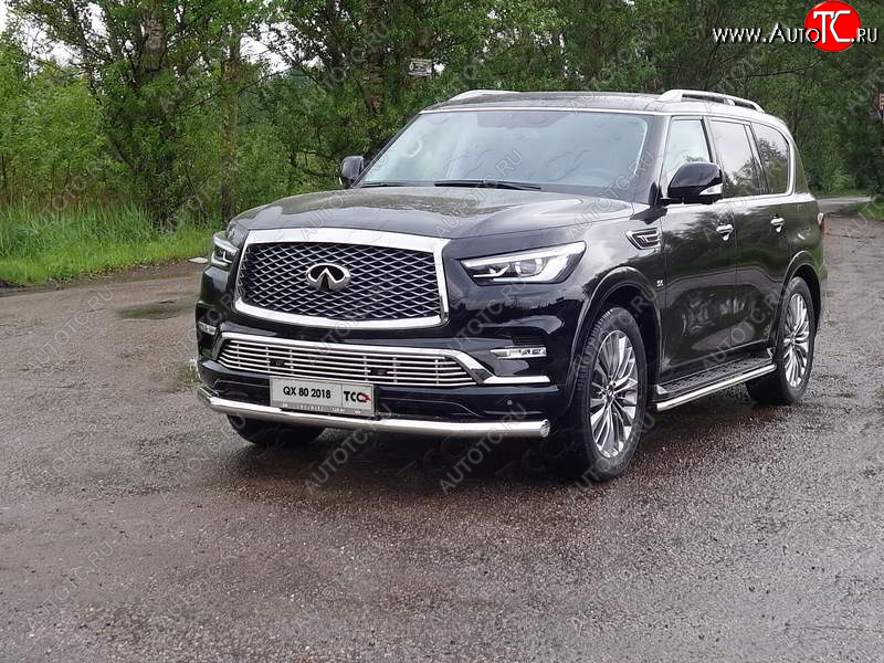 27 999 р. Защита переднего бампера нижняя d76,1 мм ТСС Тюнинг  INFINITI QX80  Z62 (2018-2024) 2-ой рестайлинг (нержавейка)  с доставкой в г. Набережные‑Челны