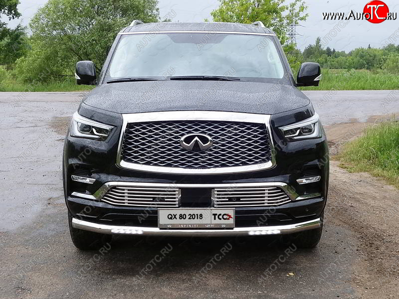 46 749 р. Защита переднего бампера нижняя с ДХО 76,1 мм ТСС Тюнинг  INFINITI QX80  Z62 (2018-2024) 2-ой рестайлинг (нержавейка)  с доставкой в г. Набережные‑Челны