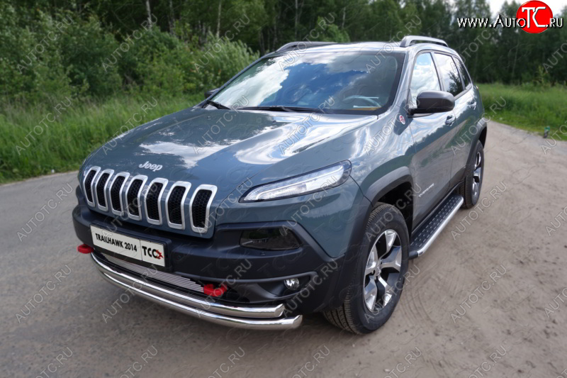 26 499 р. Защита переднего бампера (Trailhawk, двойная 60,3/60,3 мм) ТСС Тюнинг Jeep Cherokee KL дорестайлинг (2014-2017) (нержавейка)  с доставкой в г. Набережные‑Челны