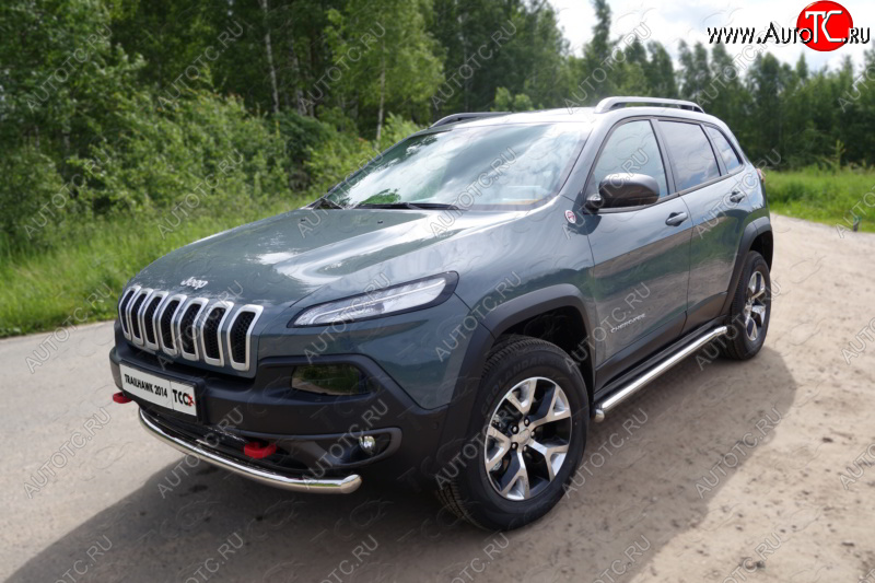 18 699 р. Защита переднего бампера (Trailhawk, d60,3 мм) ТСС Тюнинг Jeep Cherokee KL дорестайлинг (2014-2017) (нержавейка)  с доставкой в г. Набережные‑Челны