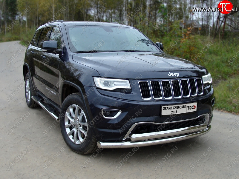 30 999 р. Защита передняя нижняя двойная 76,1*75 мм Тюнинг Jeep Grand Cherokee WK2 1-ый рестайлинг (2013-2018) (нержавейка)  с доставкой в г. Набережные‑Челны