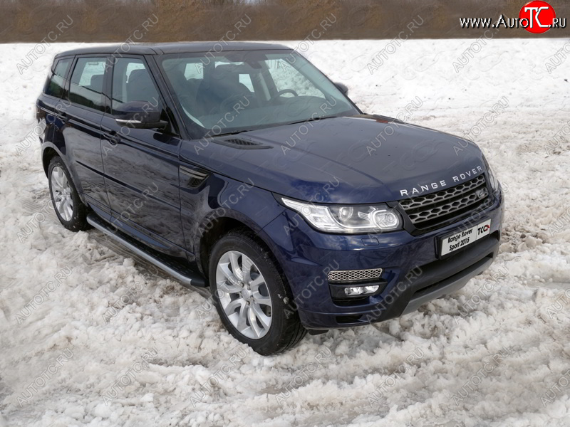 21 349 р. Пороги алюминиевые с пластиковой накладкой, ТСС Тюнинг  Land Rover Range Rover Sport  2 L494 (2013-2017) дорестайлинг (карбон серебро)  с доставкой в г. Набережные‑Челны