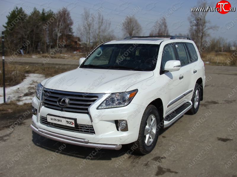 38 949 р. Защита передняя нижняя двойная 76,1*50,8 мм кроме F-Sport Тюнинг Lexus LX570 J200 1-ый рестайлинг (2012-2015) (нержавейка)  с доставкой в г. Набережные‑Челны