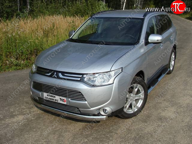 21 899 р. Защита переднего бампера нижняя овальная 75*42 мм ТСС Тюнинг Mitsubishi Outlander GF дорестайлинг (2012-2014) (нержавейка)  с доставкой в г. Набережные‑Челны