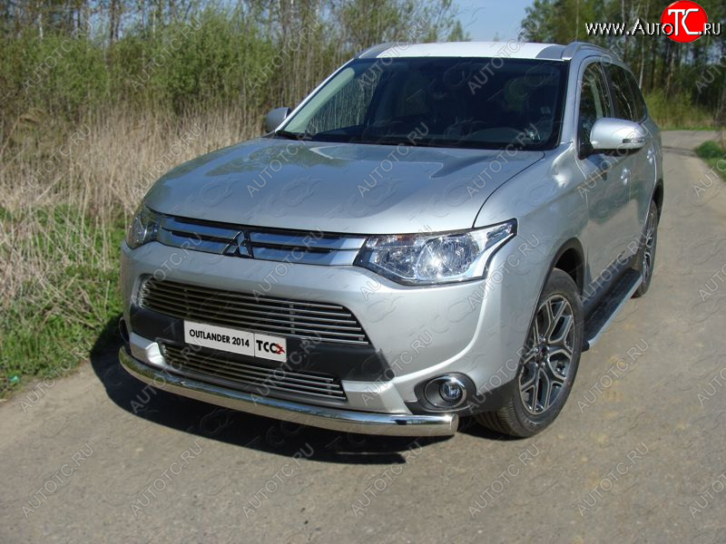 21 899 р. Защита переднего бампера нижняя овальная 75*42 мм ТСС Тюнинг  Mitsubishi Outlander  GF (2014-2016) 1-ый рестайлинг (нержавейка)  с доставкой в г. Набережные‑Челны