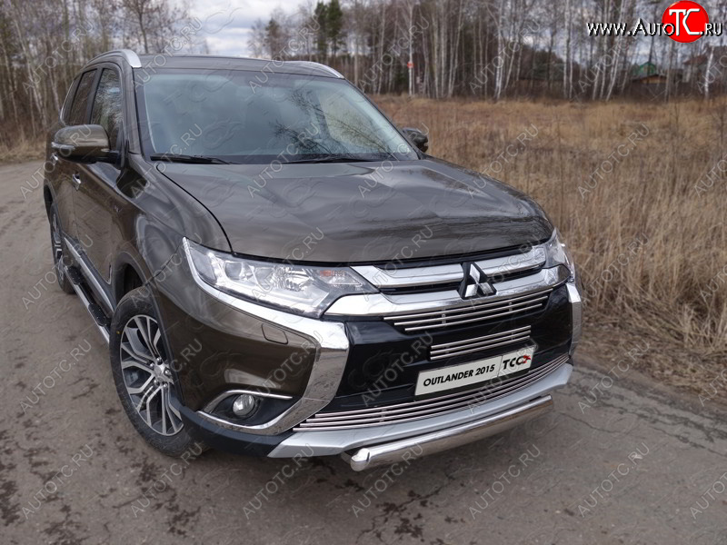 21 899 р. Защита переднего бампера нижняя овальная 75*42 мм ТСС Тюнинг  Mitsubishi Outlander  GF (2015-2018) 2-ой рестайлинг (нержавейка)  с доставкой в г. Набережные‑Челны