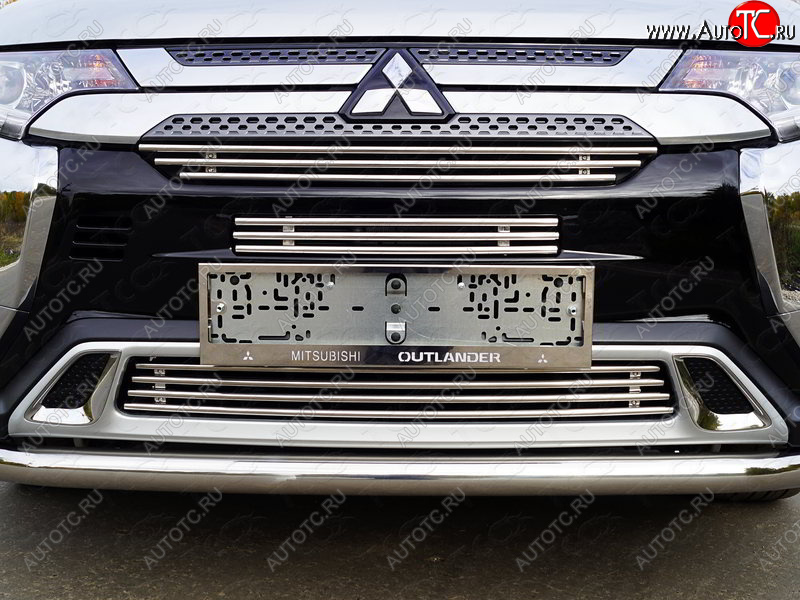 9 349 р. Нижняя декоративная вставка в бампер ТСС Тюнинг  Mitsubishi Outlander  GF (2018-2022) 3-ий рестайлинг (d 12 мм)  с доставкой в г. Набережные‑Челны