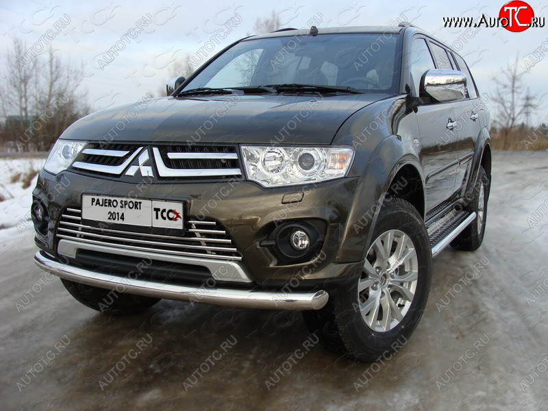 18 699 р. Защита переднего бампера нижняя 76,1 мм ТСС Тюнинг  Mitsubishi Pajero Sport  PB (2013-2017) рестайлинг (нержавейка)  с доставкой в г. Набережные‑Челны