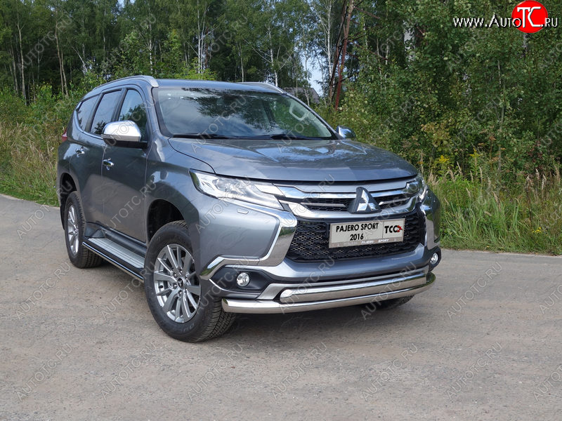 26 499 р. Защита передняя нижняя двойная 76,1*75 мм ТСС Тюнинг Mitsubishi Pajero Sport QE дорестайлинг (2015-2021) (нержавейка)  с доставкой в г. Набережные‑Челны