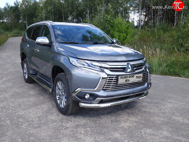 38 949 р. Защита переднего бампера нижняя с ДХО 76,1 мм ТСС Тюнинг Mitsubishi Pajero Sport QE дорестайлинг (2015-2021) (нержавейка)  с доставкой в г. Набережные‑Челны