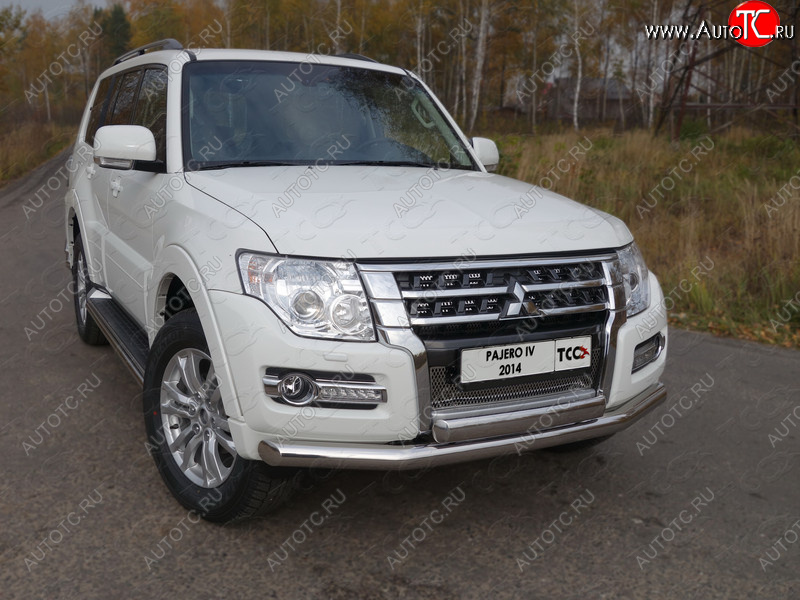 26 499 р. Защита передняя нижняя двойная 76,1*75 мм ТСС Тюнинг  Mitsubishi Pajero  4 V90 (2014-2020) 2-ой рестайлинг (нержавейка)  с доставкой в г. Набережные‑Челны