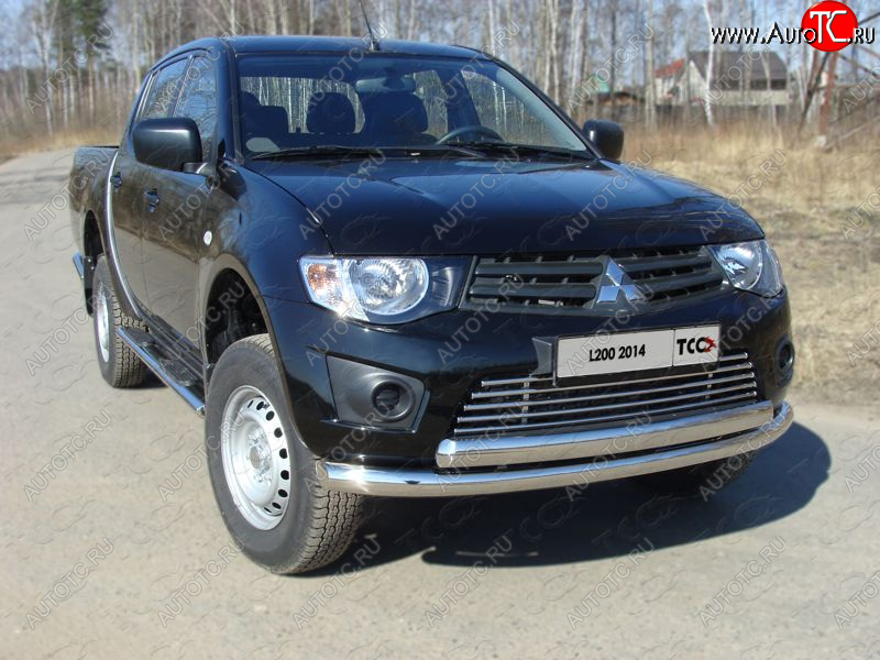 23 999 р. Защита передняя нижняя двойная 76*75 мм Long ТСС Тюнинг Mitsubishi L200 4  рестайлинг (2013-2016) (нержавейка)  с доставкой в г. Набережные‑Челны