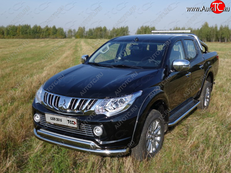 25 599 р. Защита передняя нижняя двойная 76,1*75 мм Тюнинг Mitsubishi L200 5 KK,KL дорестайлинг (2015-2019) (нержавейка)  с доставкой в г. Набережные‑Челны