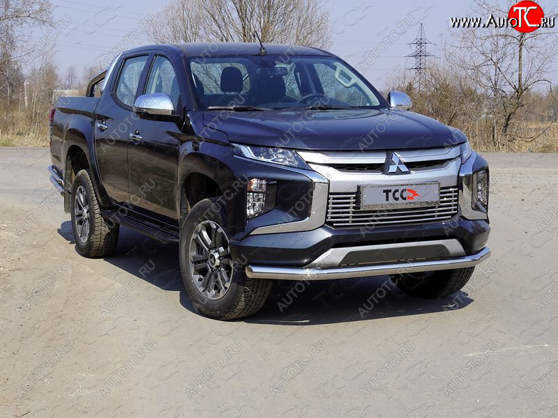 20 899 р. Защита переднего бампера нижняя 76,1 мм ТСС Тюнинг Mitsubishi L200 5 KK,KL рестайлинг (2018-2022) (нержавейка)  с доставкой в г. Набережные‑Челны