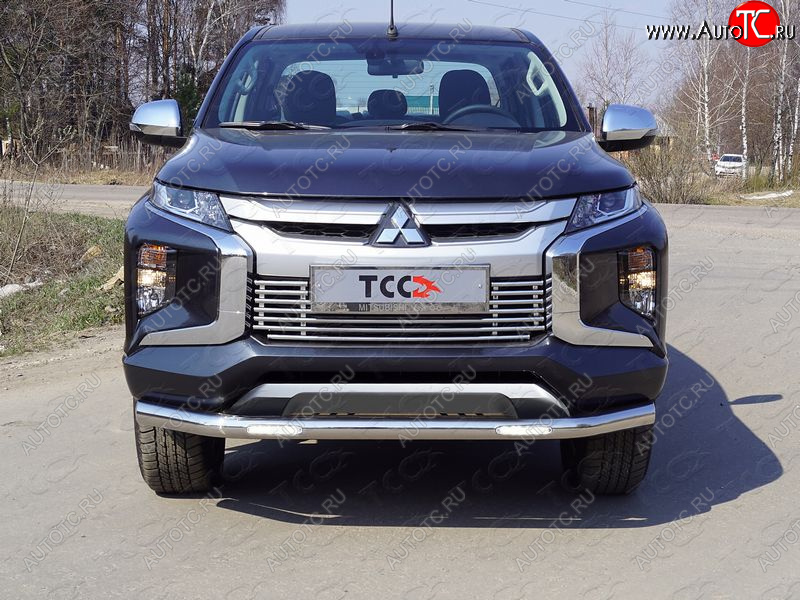 34 899 р. Защита переднего бампера нижняя с ДХО 76,1 мм ТСС Тюнинг Mitsubishi L200 5 KK,KL рестайлинг (2018-2022) (нержавейка)  с доставкой в г. Набережные‑Челны