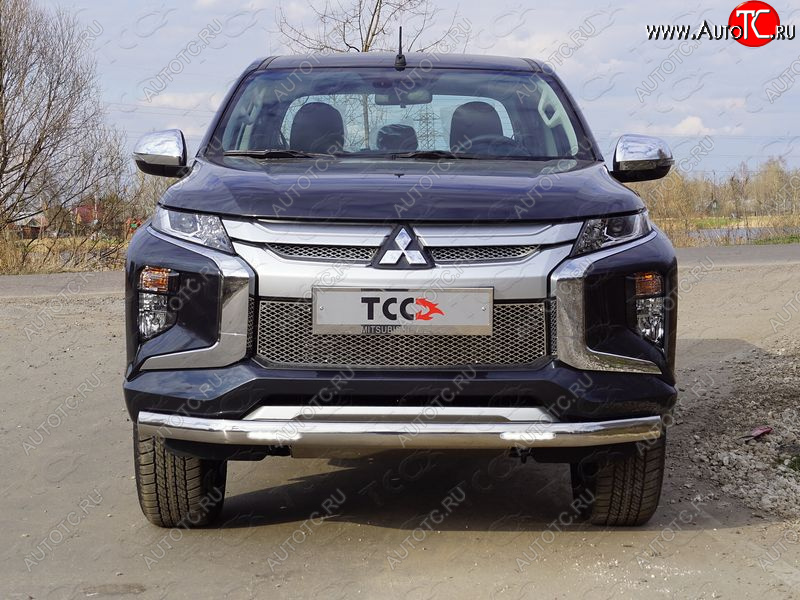 39 899 р. Защита передняя нижняя овальная с ДХО 75х42 мм ТСС Тюнинг Mitsubishi L200 5 KK,KL рестайлинг (2018-2022) (нержавейка)  с доставкой в г. Набережные‑Челны