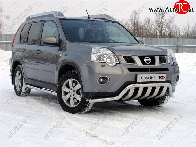 28 999 р. Защита переднего бампера нижняя 60,3*75 мм ТСС Тюнинг Nissan X-trail 2 T31 рестайлинг (2010-2015) (нержавейка)  с доставкой в г. Набережные‑Челны