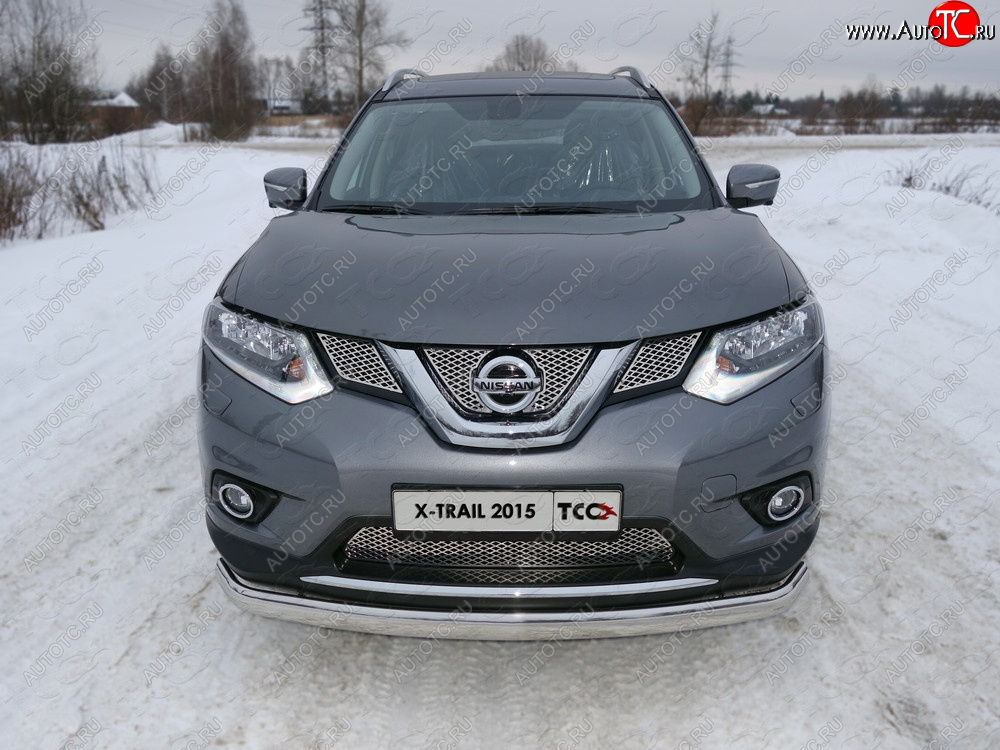 24 999 р. Защита переднего бампера нижняя овальная 75х42 мм ТСС Тюнинг  Nissan X-trail  3 T32 (2013-2018) дорестайлинг (нержавейка)  с доставкой в г. Набережные‑Челны