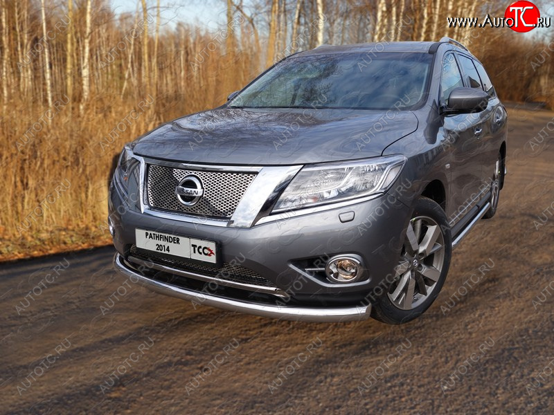 24 949 р. Защита переднего бампера нижняя d76,1 мм ТСС Тюнинг Nissan Pathfinder R52 дорестайлинг (2012-2017) (нержавейка)  с доставкой в г. Набережные‑Челны