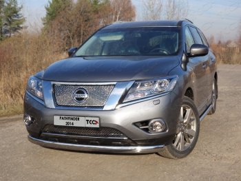 23 899 р. Защита переднего бампера нижняя овальная 75х42 мм ТСС Тюнинг Nissan Pathfinder R52 дорестайлинг (2012-2017) (нержавейка)  с доставкой в г. Набережные‑Челны. Увеличить фотографию 1